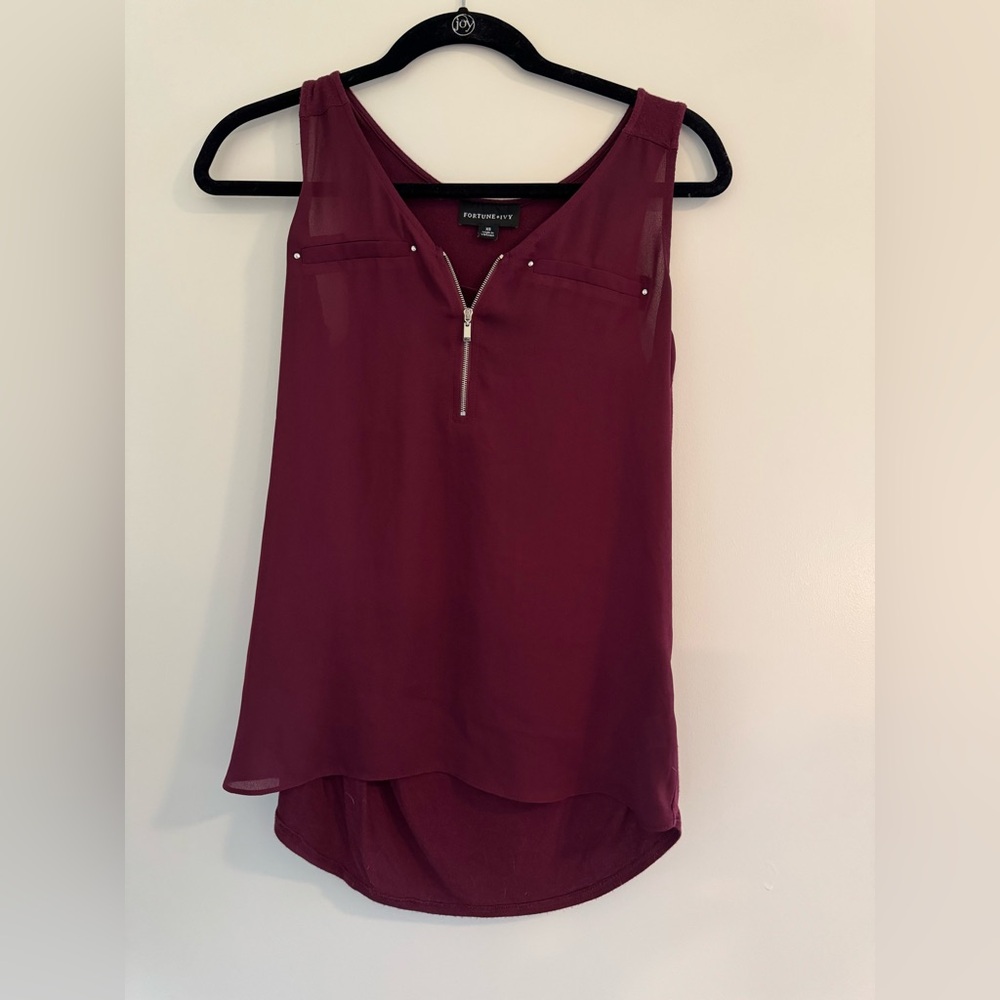 Fortune+Ivy Tank Top with Zipper and Pocket Magenta